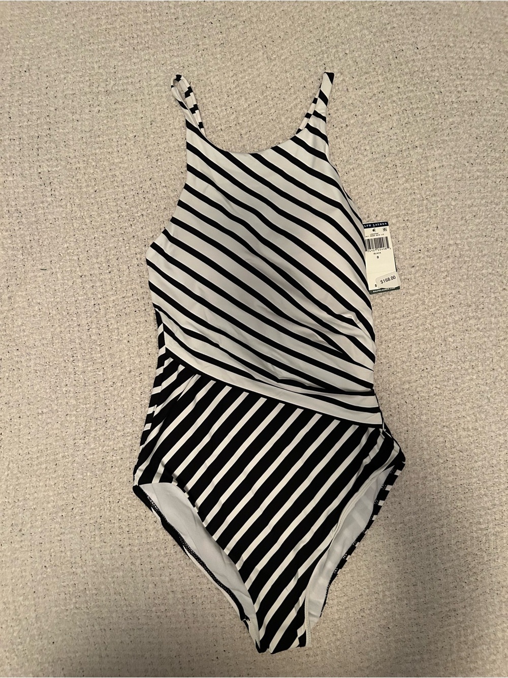 NWT size 8 Lauren Ralph Lauren Mixed Stripe high neck one piece swimsuit